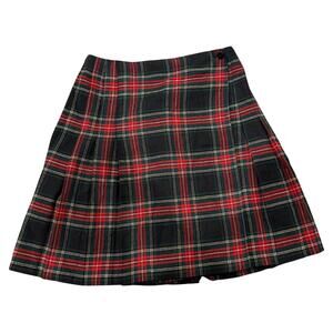 Ann Taylor Vintage 90s Red Plaid Short Button Wrap Skirt Preppy-4-Made USA